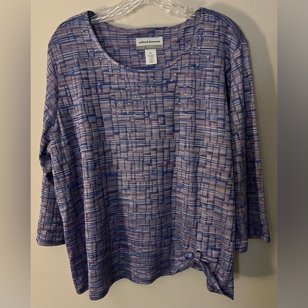 Alfred Dunner Women’s Plus Size Lavender Top, Side Grommet, 3/4 Sleeve; Size PXL